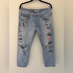 Citizens Of Humanity Light Blue Jeans with Pink Floral Embroidery